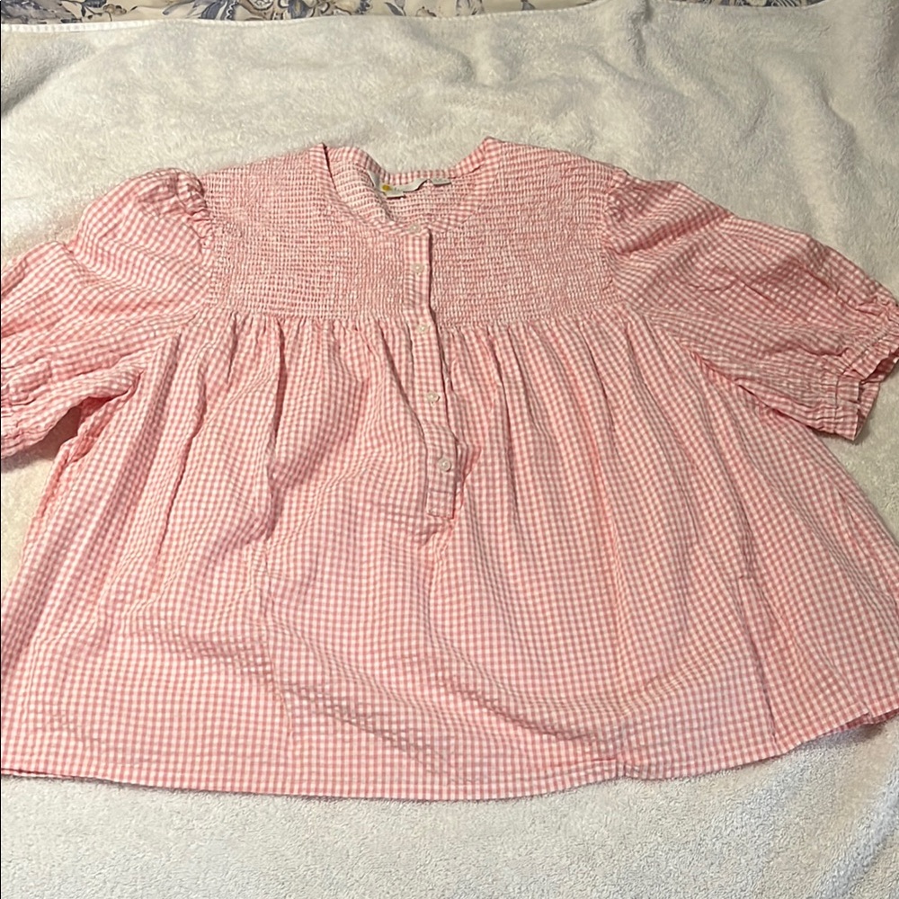 Pink and White Boden Blouse with Puff Sleeves - Picture 5 of 5